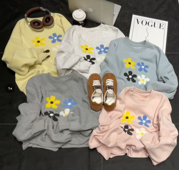 57051重工毛巾绣花朵卫衣