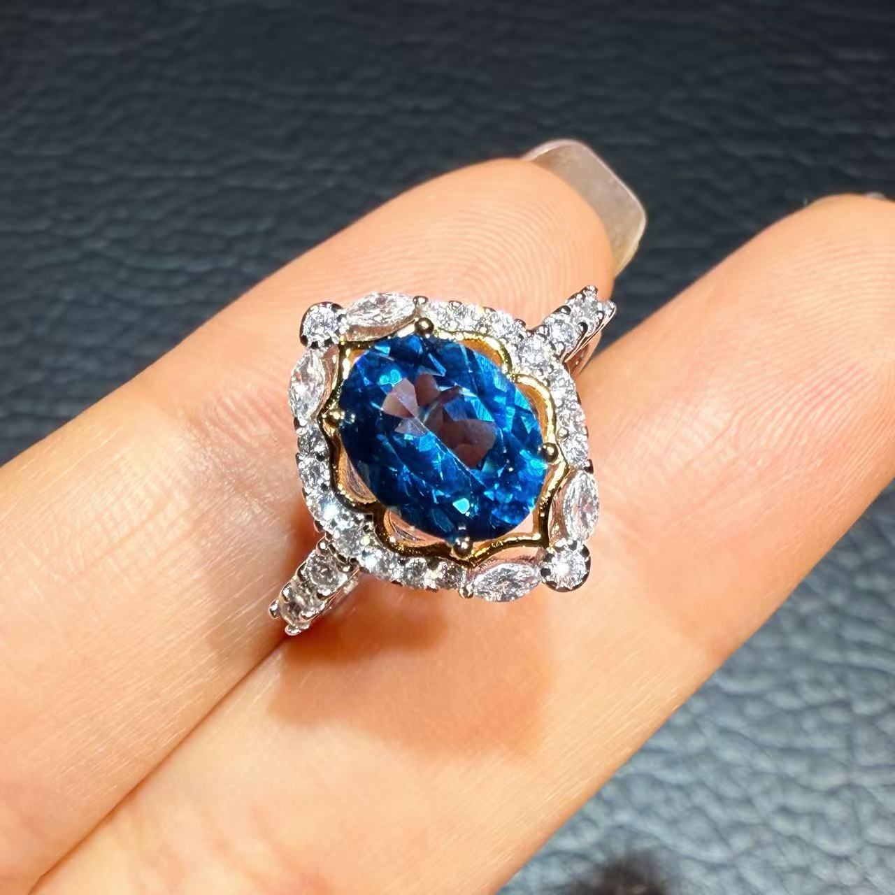 典藏轻奢-蓝宝石-高精切S925银镶 宝石戒指YM-2014