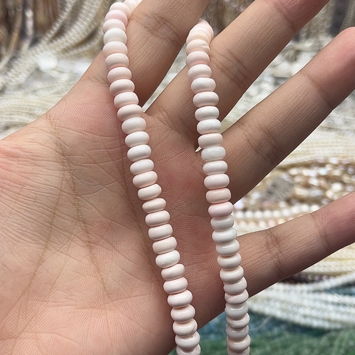 未镶嵌玛瑙/玉髓珠宝半成品一条7mm左右粉贝贝算盘珠