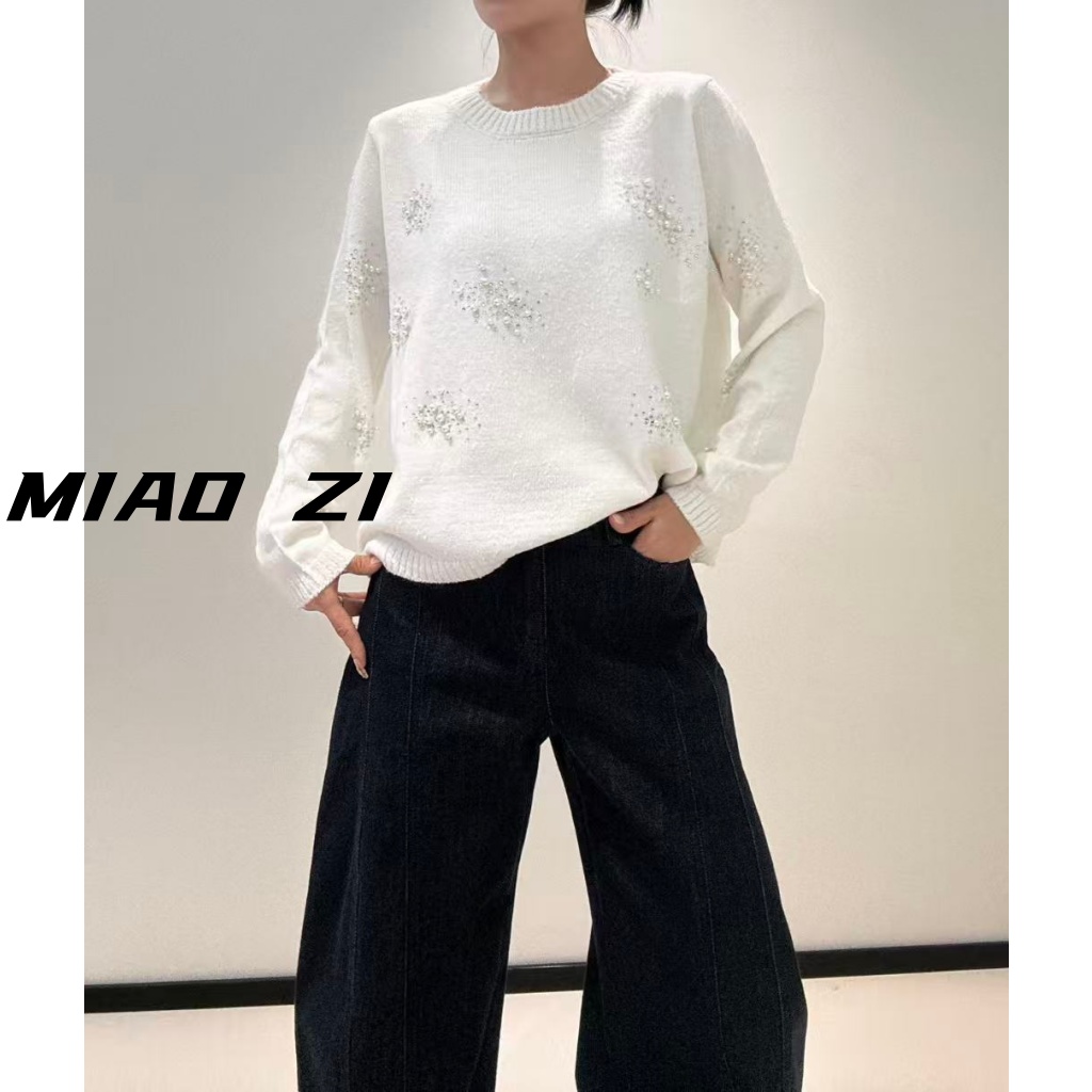 【MIAOZI】冬季圆领重工钉钻钉珍珠加厚毛衣