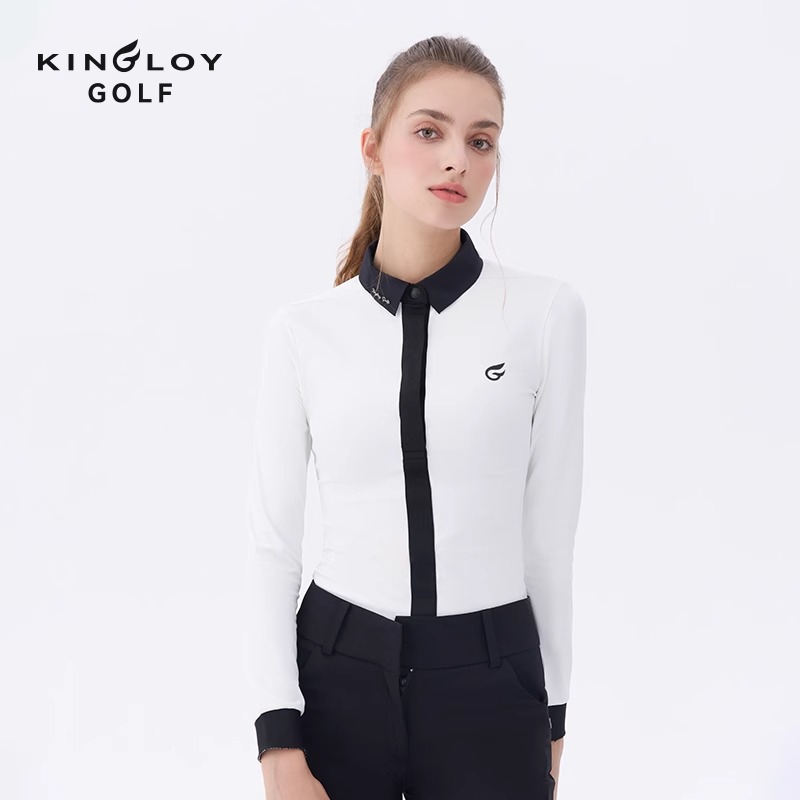 KINGLOY高尔夫女装长袖T恤夏季时尚运动拼色显瘦舒适翻领Polo衫