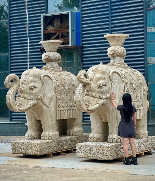 【气势磅礴～大象门挡】材质：汉白玉 尺寸：315*74*300cm
