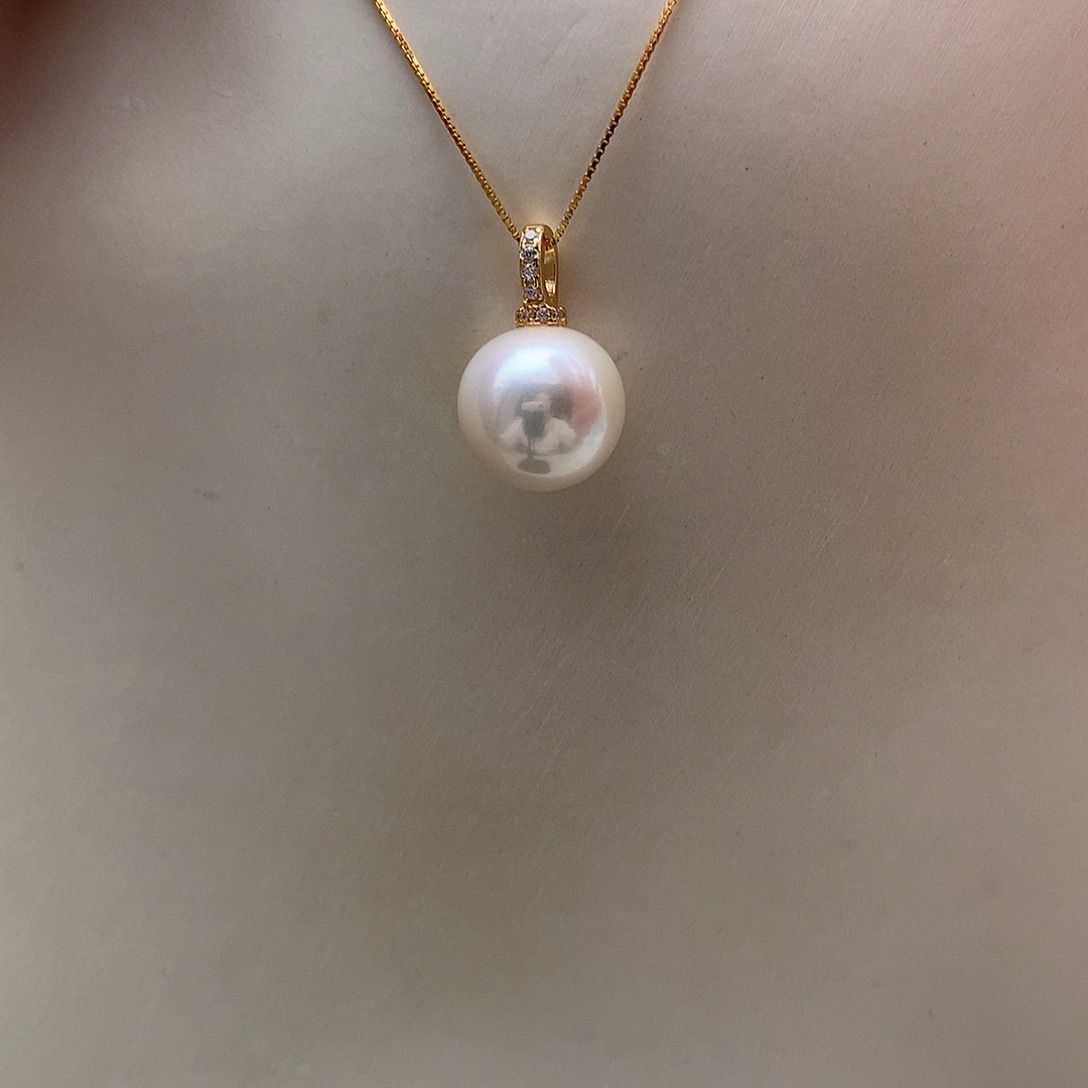 颈饰银S925镶嵌淡水珍珠13.8mm爱迪生奶嘴