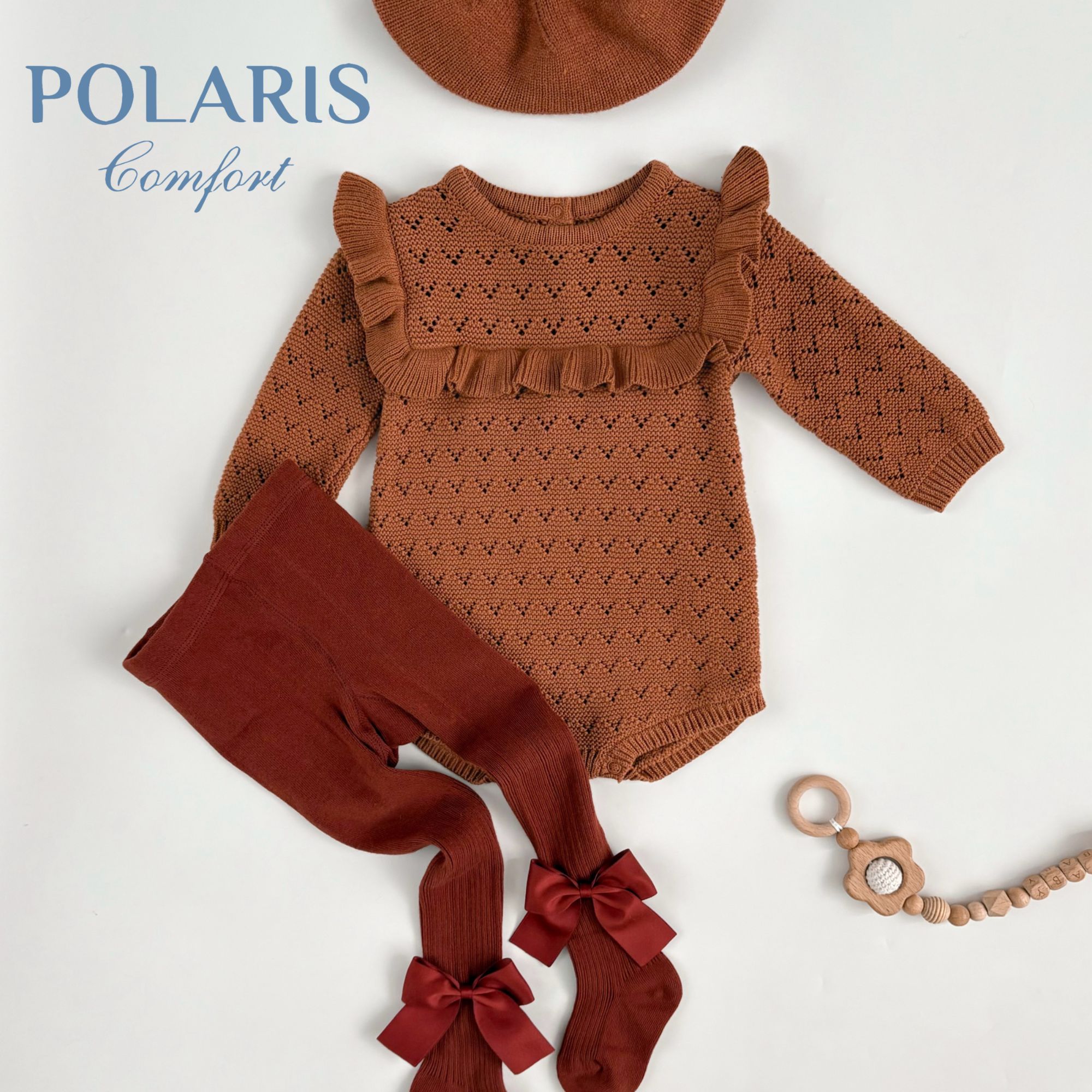 POLARIS | 焦糖玛奇朵 | 丹麦婴儿秋冬外出荷叶边针织包屁衣哈衣