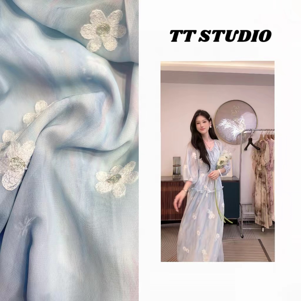 （TING）2025夏新品刺绣时尚连衣裙气质性感甜美夏季法式25009