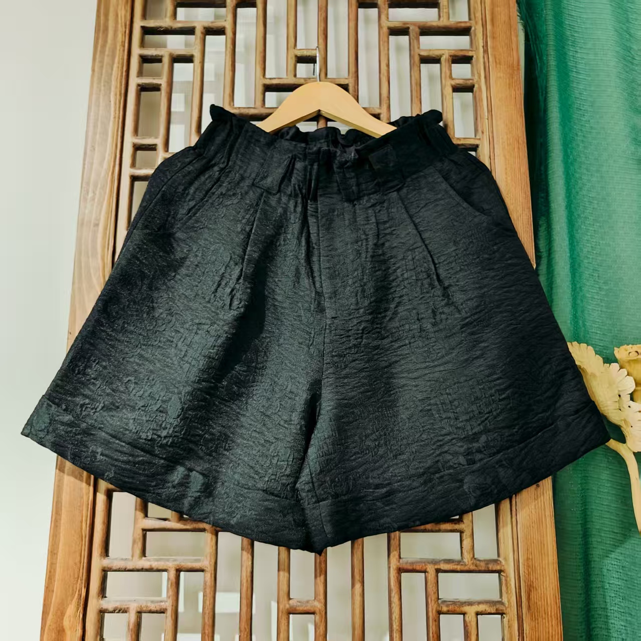 （LK109-2）凤徕兮私人定制黑色福禄底加衬全松紧花边腰中裤