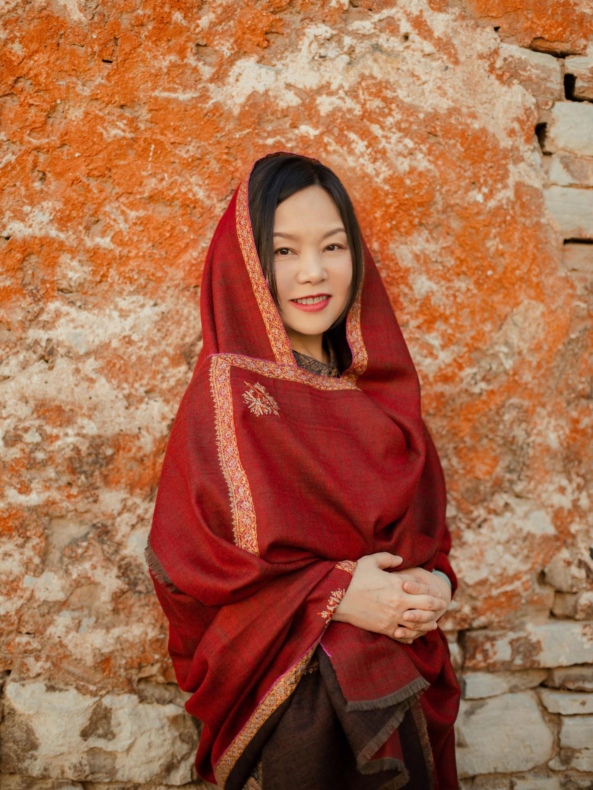 克什米尔印度羊绒手工刺绣朱莉双面披肩围巾保暖民族风异域风