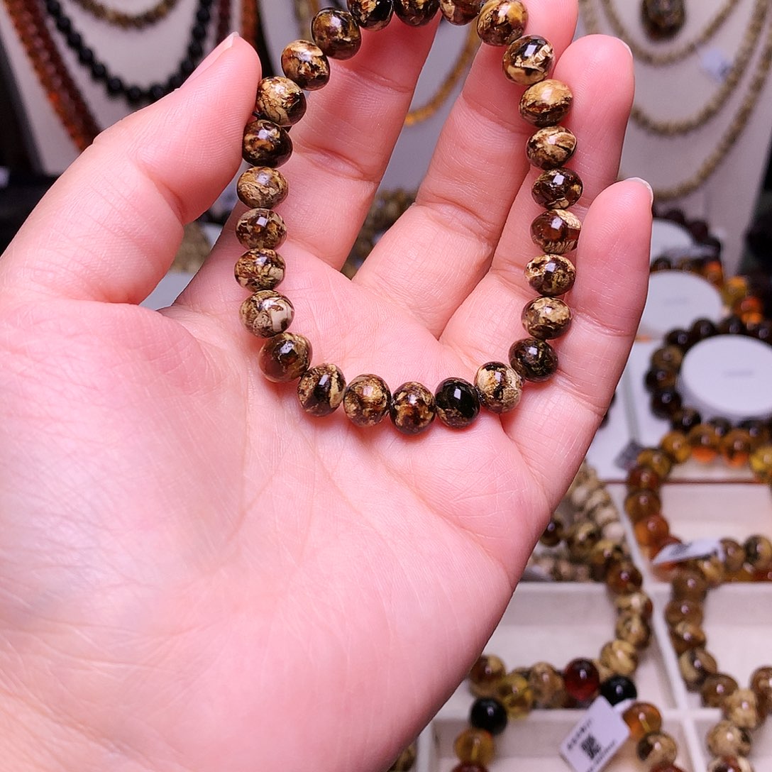 琥珀未镶嵌裸石8/黑白妖花/4