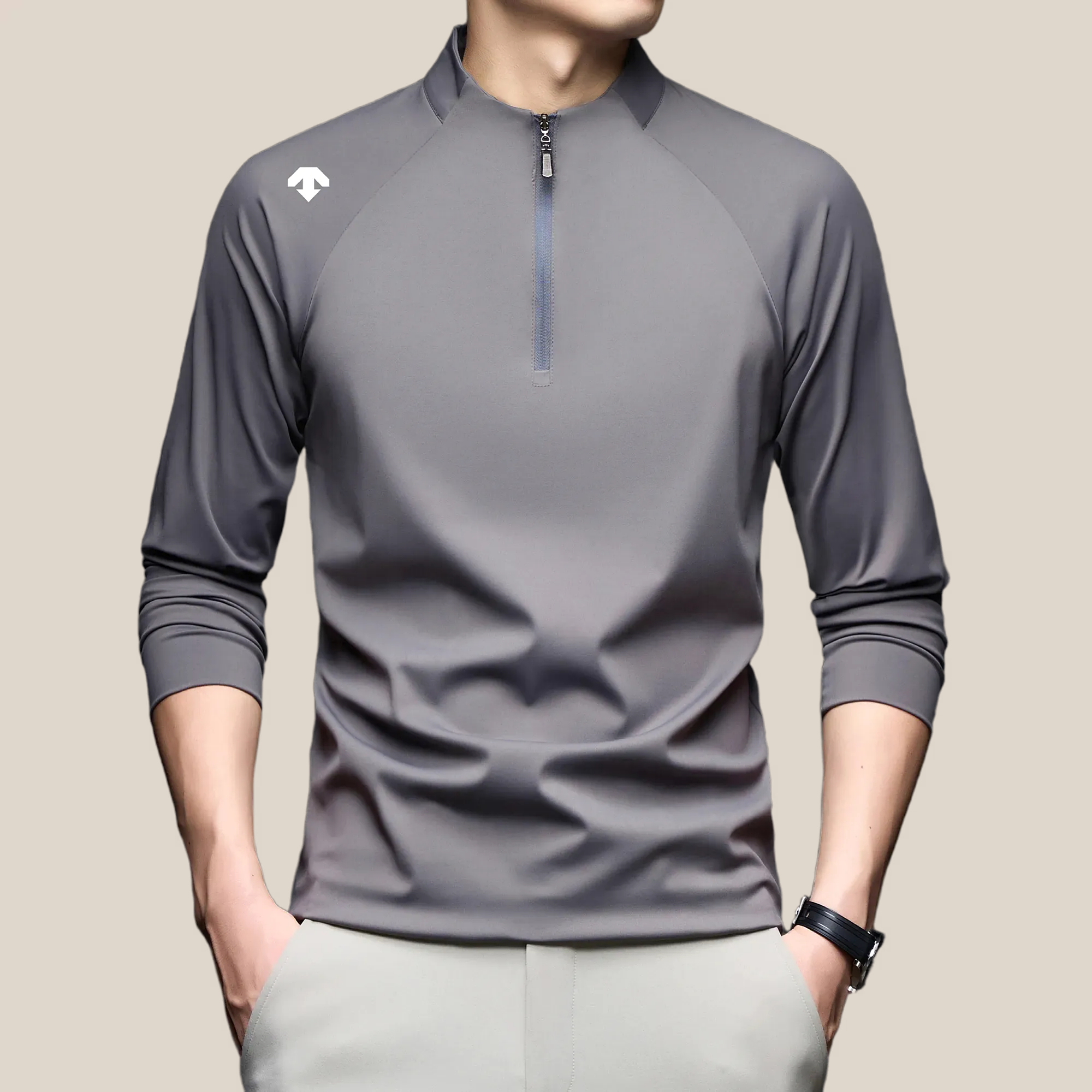 【商场同款】迪桑男士秋季运动T恤拉链立领上衣时尚长袖上衣打底衫