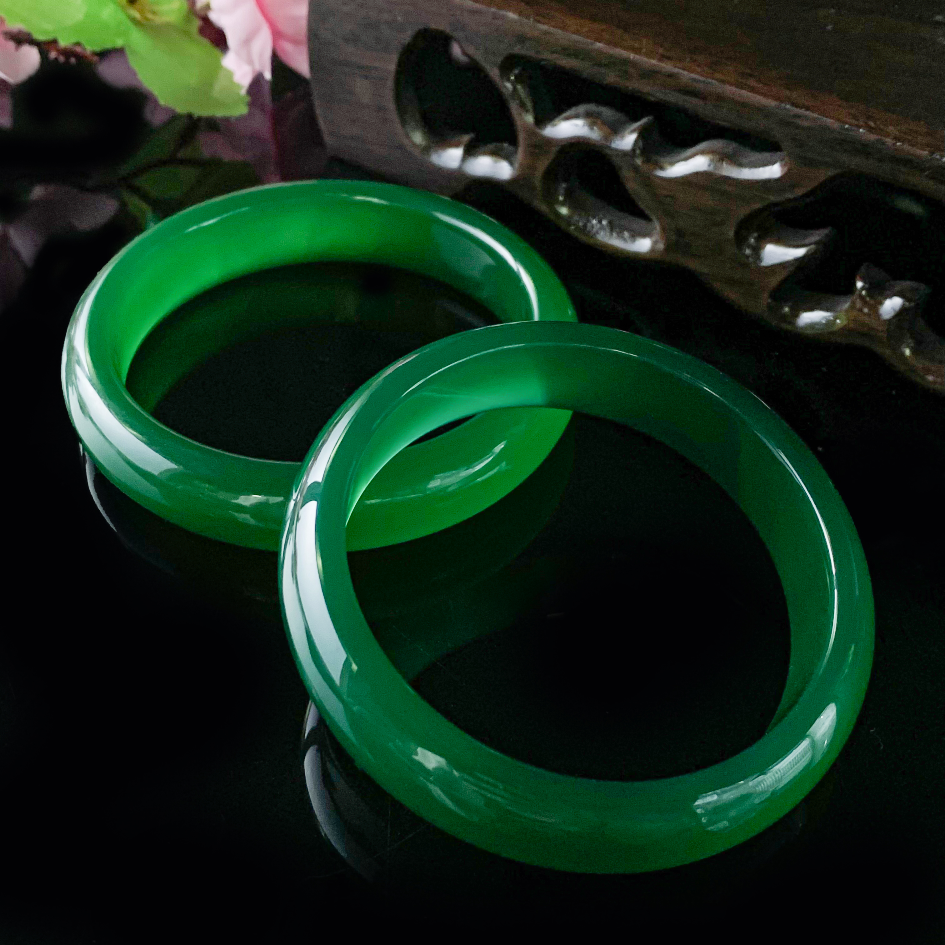 S7159-青碧冰芙蓉玛瑙绿手镯-配盒-多样性发其一WR