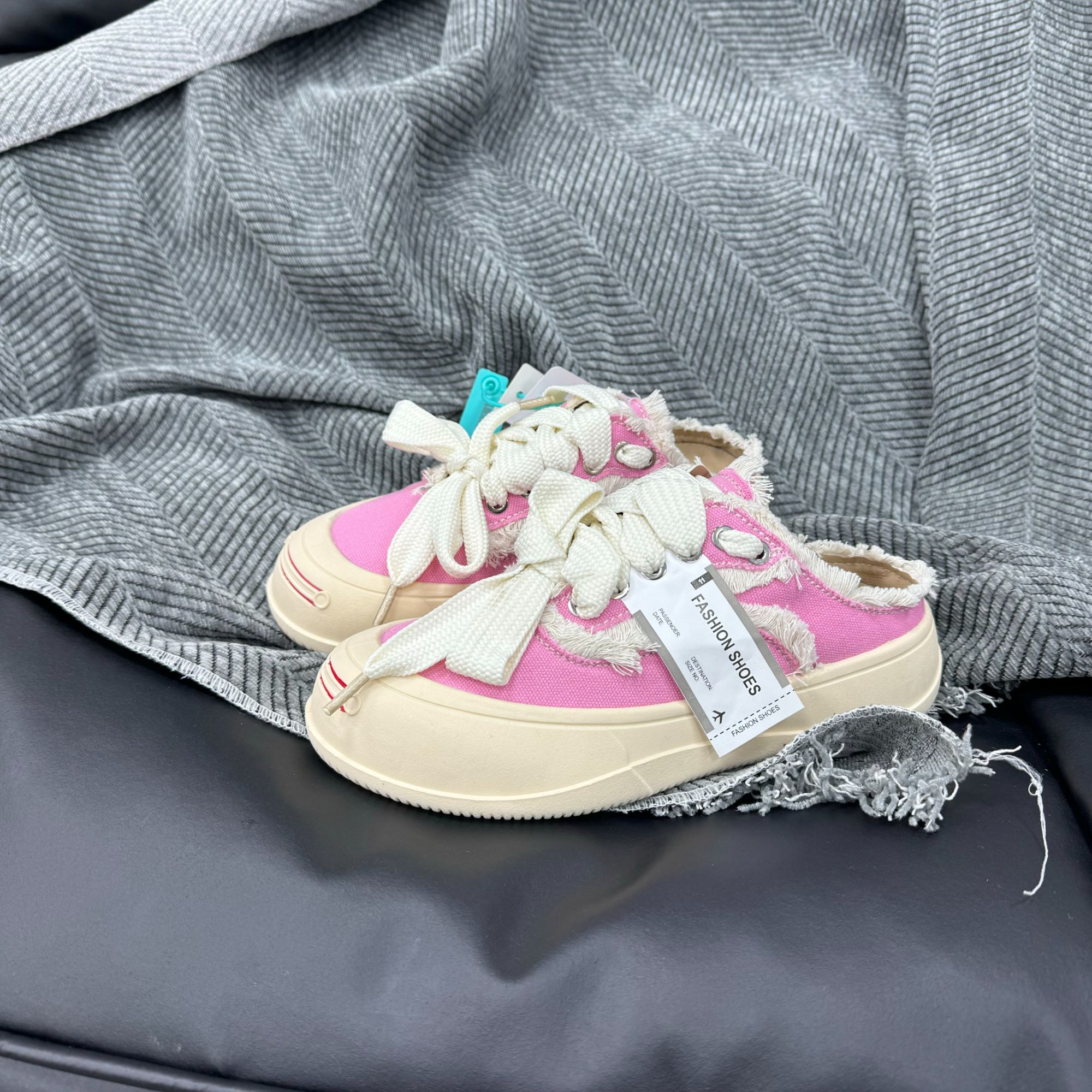1156粉色 开口笑懒人半拖鞋女一脚蹬2025夏季爆款厚底百搭小白鞋