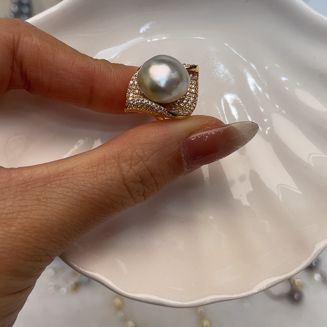 戒指海水珍珠银S925镶嵌