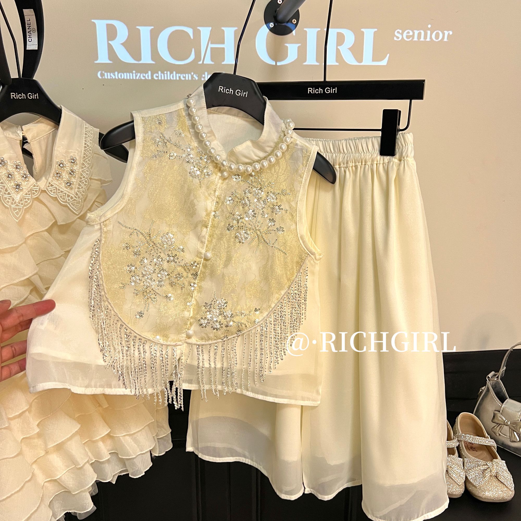 现货【Richgirl定制】女童中国风马甲新中式儿童女宝精致童装套装