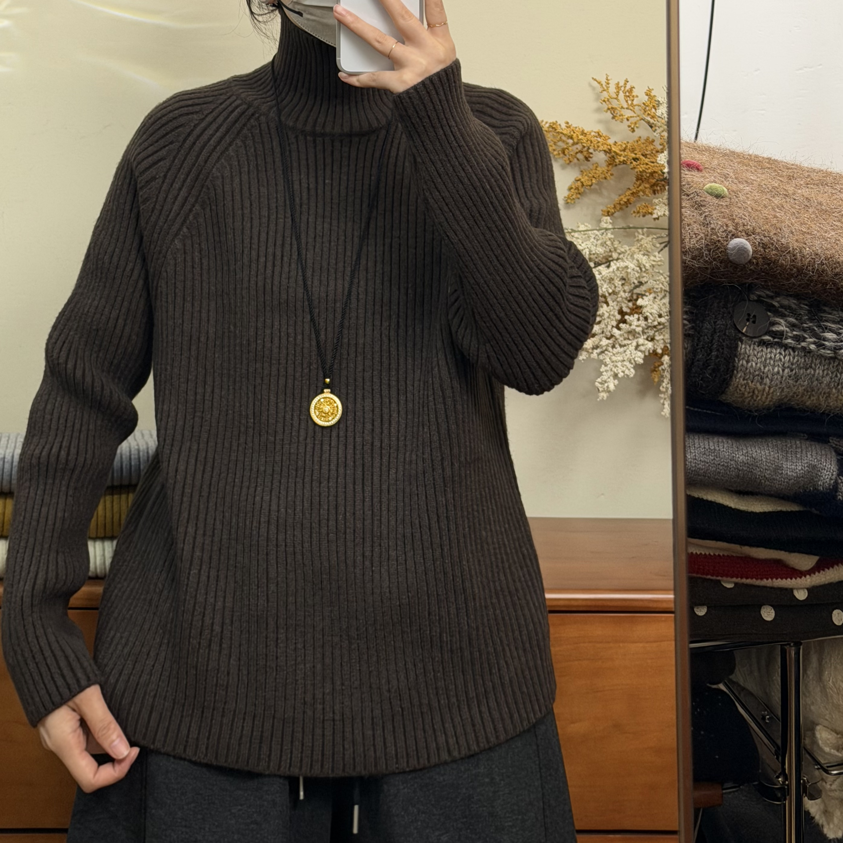 see U日系高领纯色针织大版加厚款毛衣 宽松显瘦百搭秋冬打底上衣