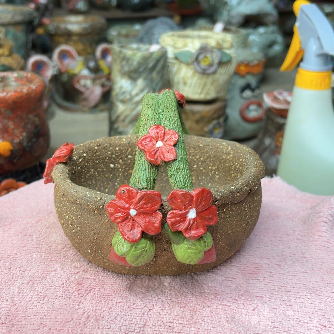红陶粗砂陶手工花盆