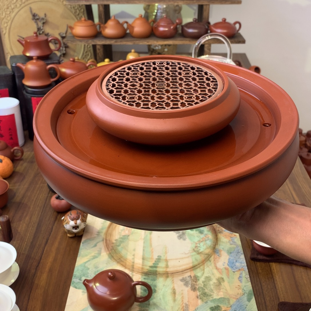 潮州手拉10.5茶盘+大金属壶承