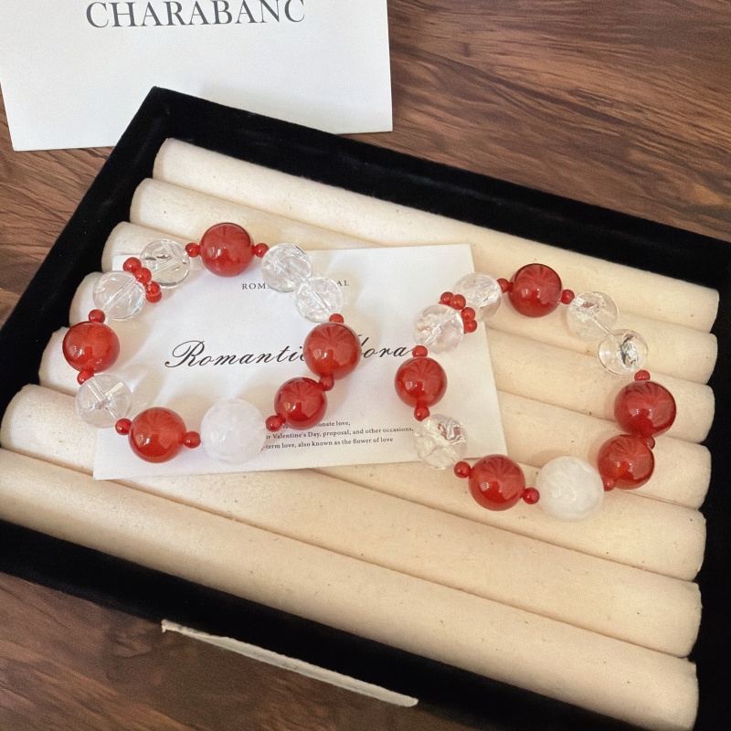 X2372红玛瑙白水碎冰冰雪花幽灵手链高端轻奢手串多样性发一