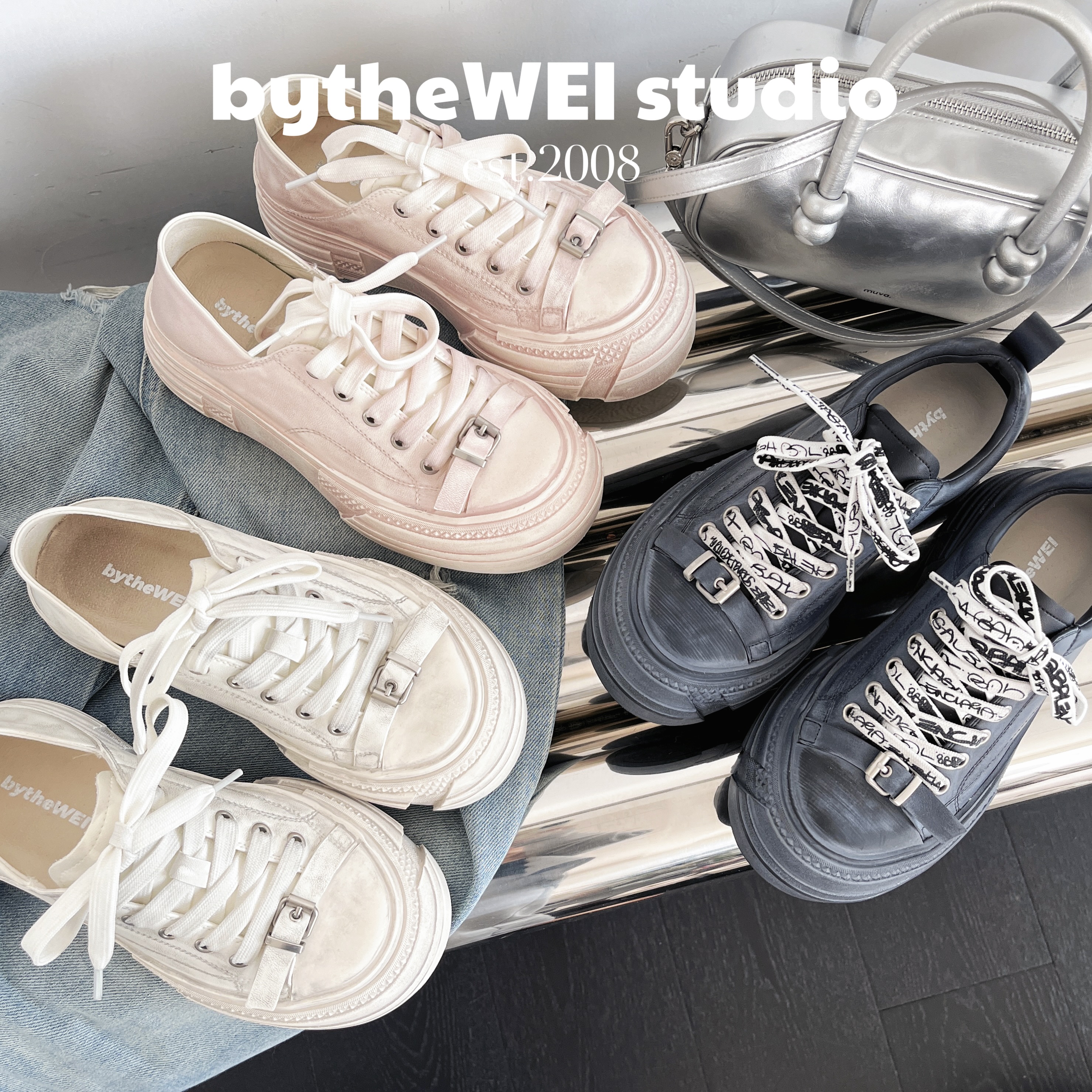 bytheWEI【欧货小脏鞋】真皮做旧脏脏鞋小白鞋女厚底休闲板鞋ins潮