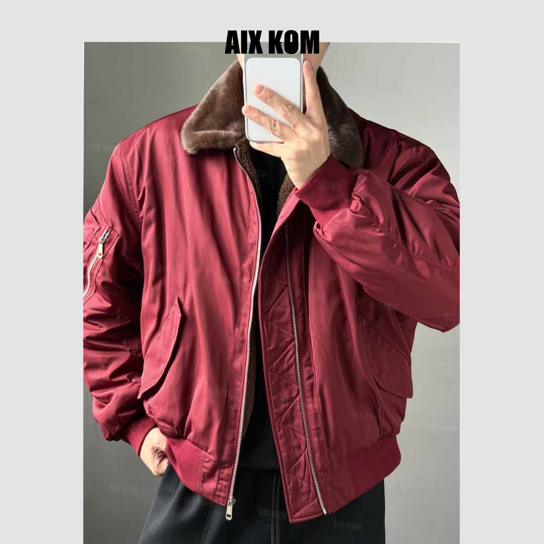 AIXKOM｜｜2025秋冬款翻领宽松型长袖免烫棉服棉衣潮流