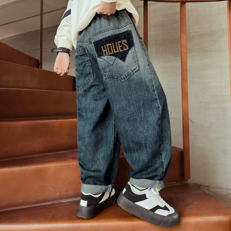 （胖童专属）男童秋装裤子春秋款2025新款男孩中大童牛仔裤洋气长裤