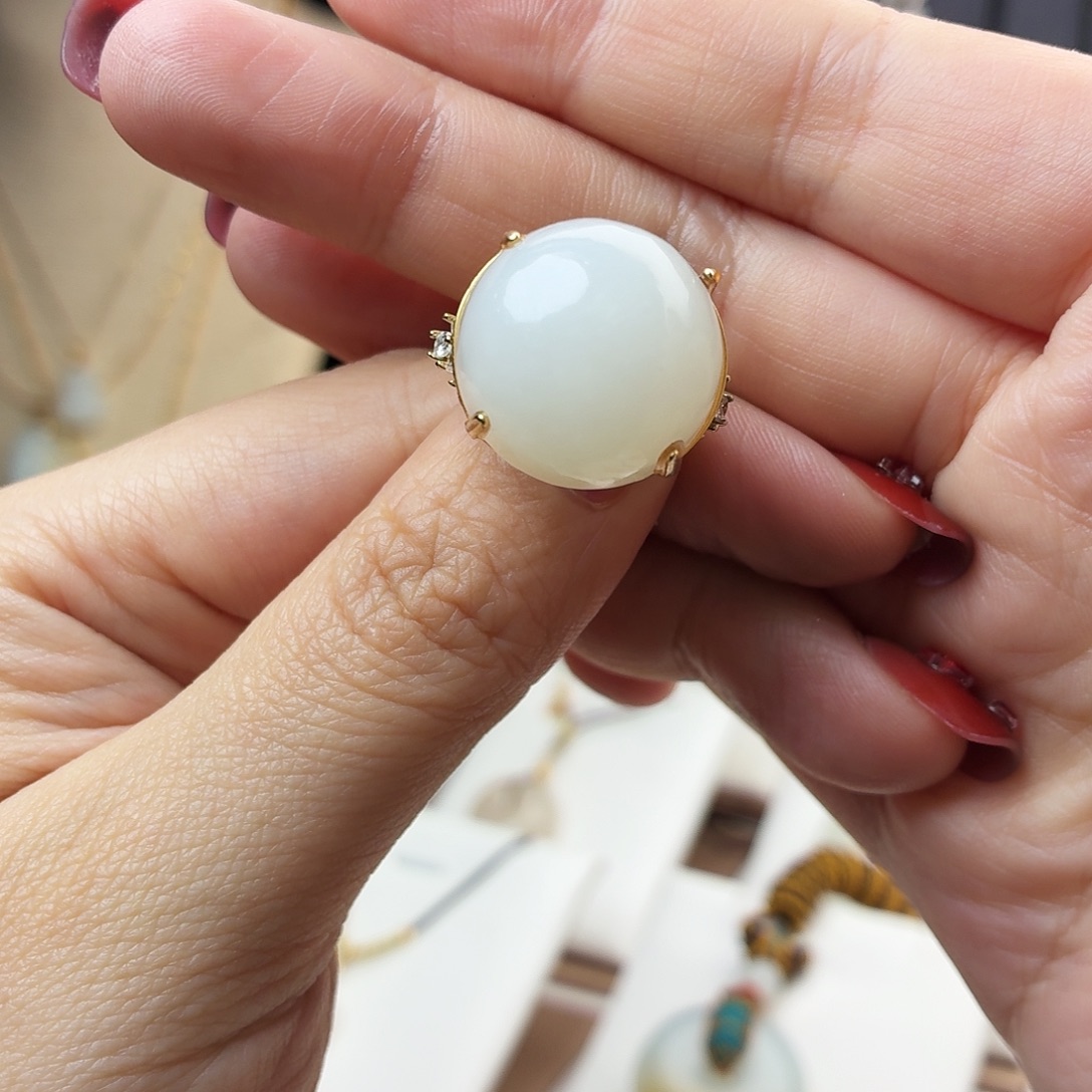 和田玉银S925镶嵌戒指