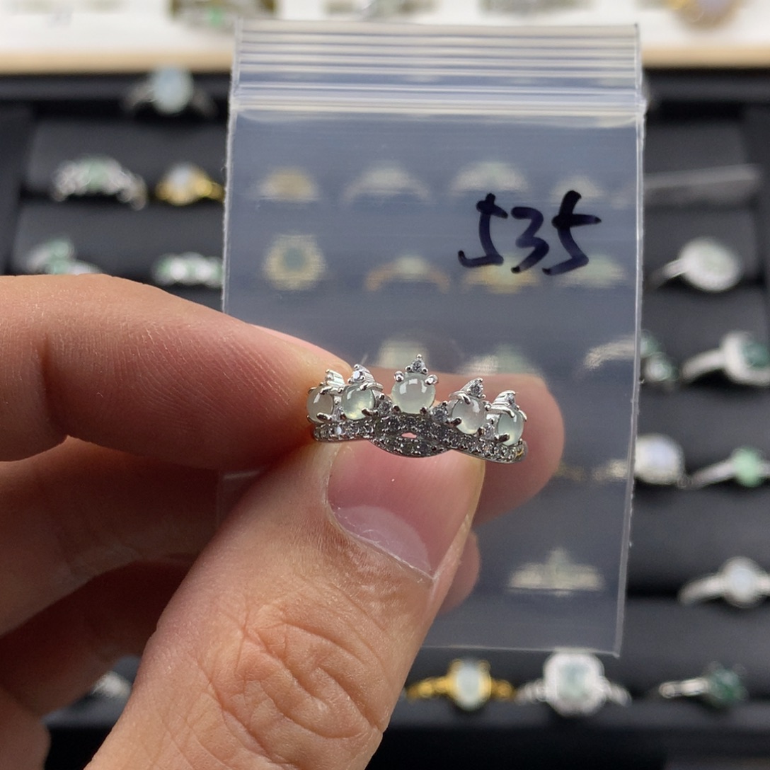 翡翠银S925镀金镶嵌戒指535