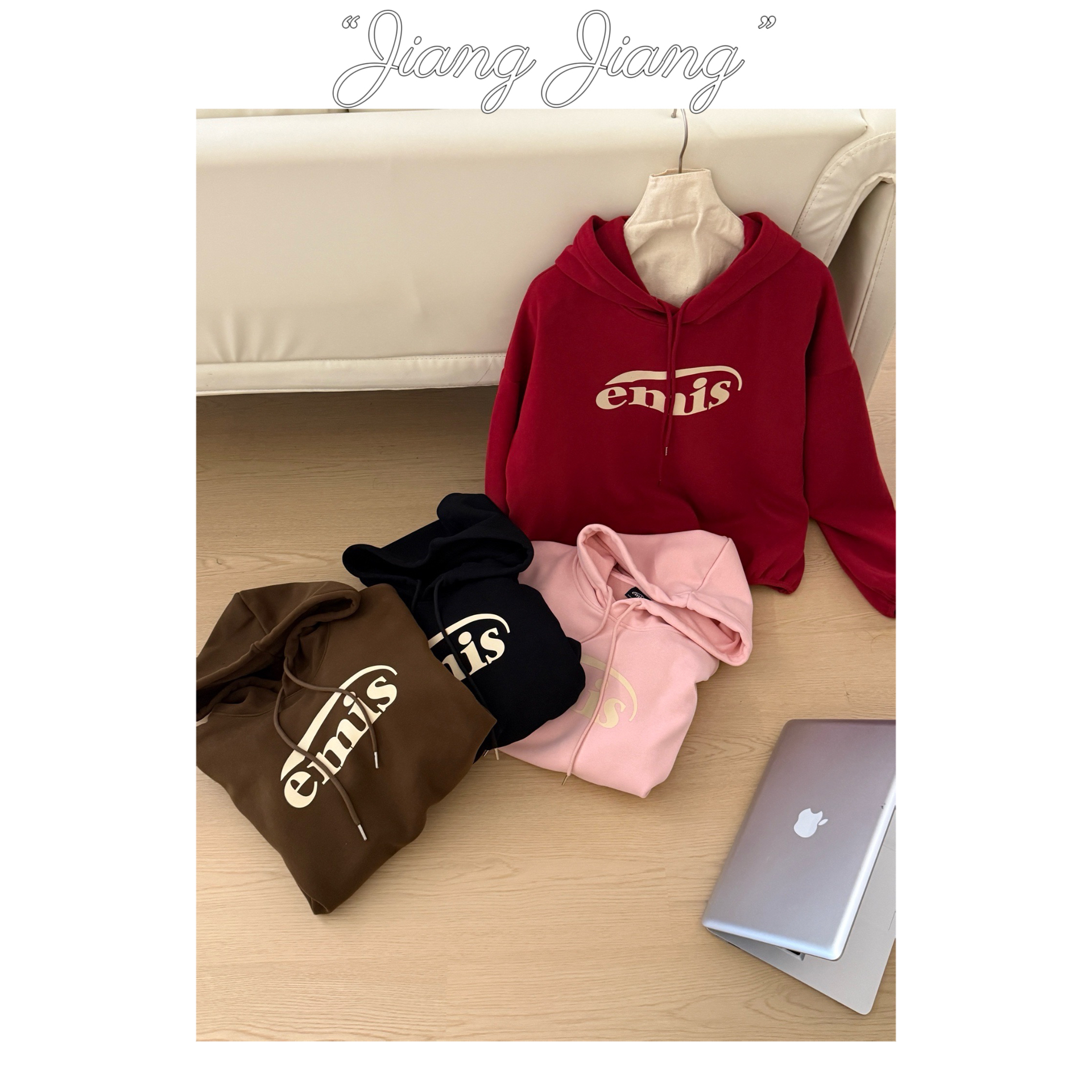 em*s褶皱连帽 - 韩国单休闲百搭印花加绒保暖宽松休闲显瘦卫衣女