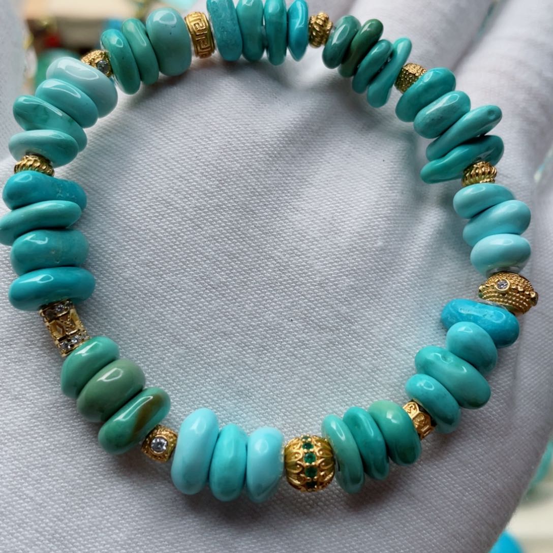 绿松石珠宝奇石银S925镀金镶嵌