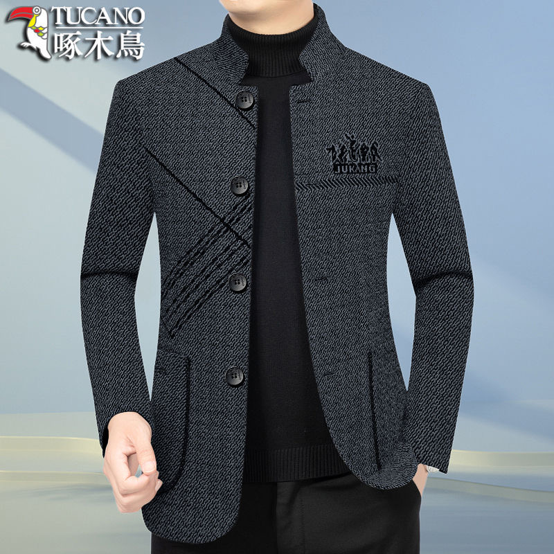 TUCANO/啄木鳥男士秋冬潮流外套新款中年立领大衣休闲爸爸装外套