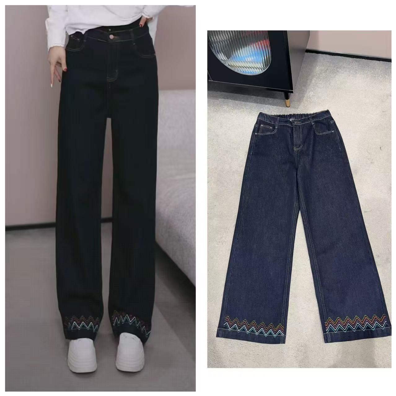 品牌【普洗蓝彩线直筒牛仔裤】FL 81009【No退换】瑕疵品