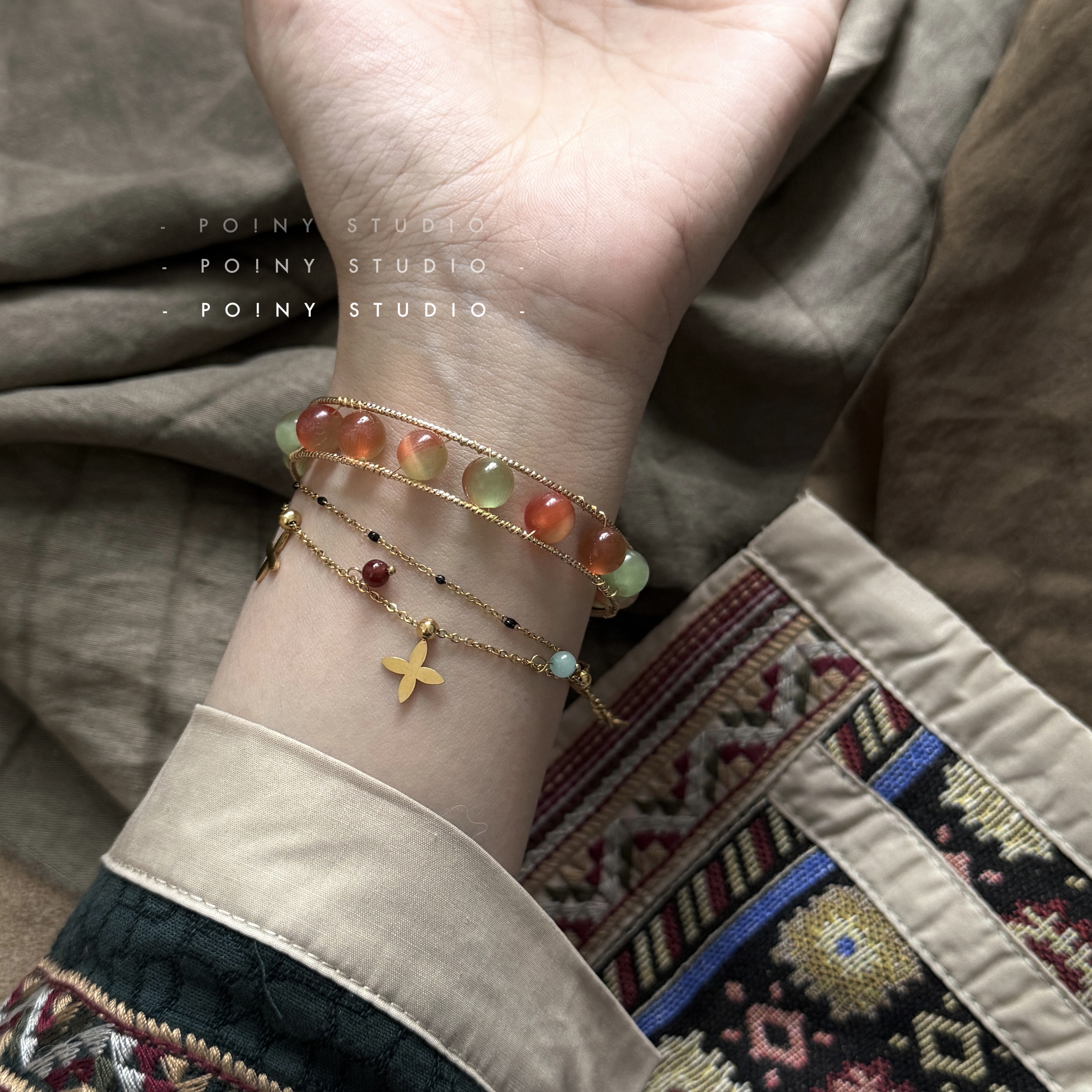 铜合金手镯 原创复古民族风中式手链女小众高级手串手饰森系手环