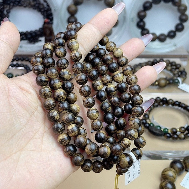 沉香手串一***坊越南芽庄白奇玉化留疤嘤子虎斑