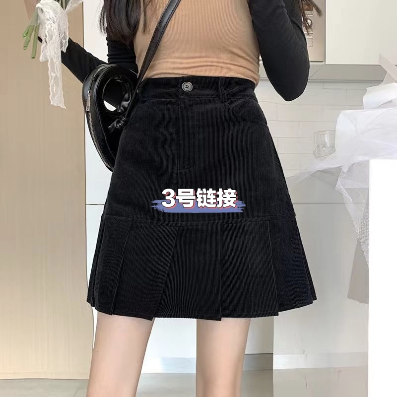 复古咖色灯芯绒高腰百褶半身裙秋冬学院风a字包臀短裙