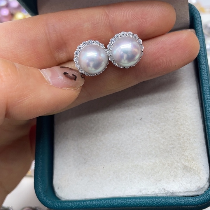 海水珍珠耳饰银S925镶嵌