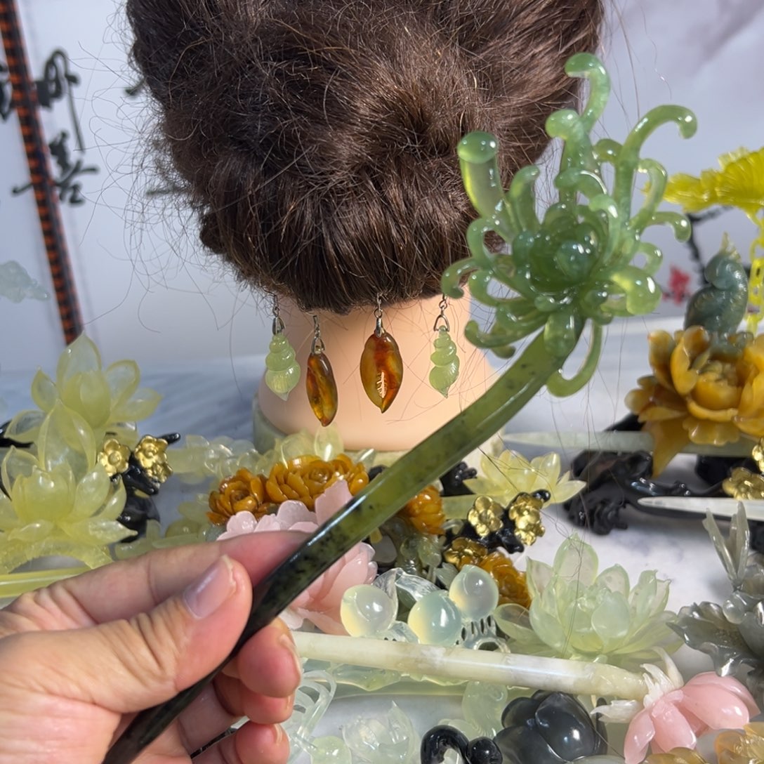 定制蛇纹石玉毛货发饰