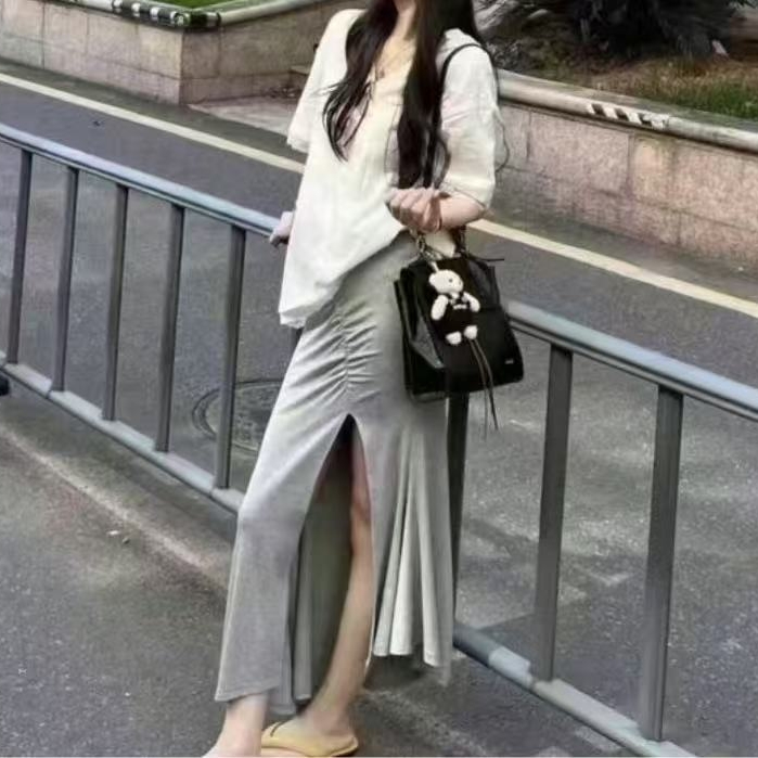 Z.X 蕾丝拼接短袖T恤+不规则开衩鱼尾裙套装  8960（C2）