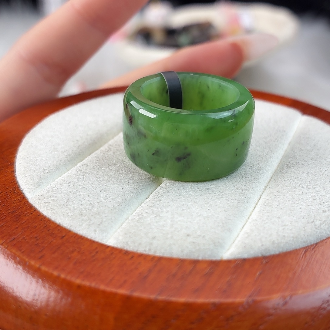 和田玉未镶嵌戒指r48碧玉乌兰海圆切18.2