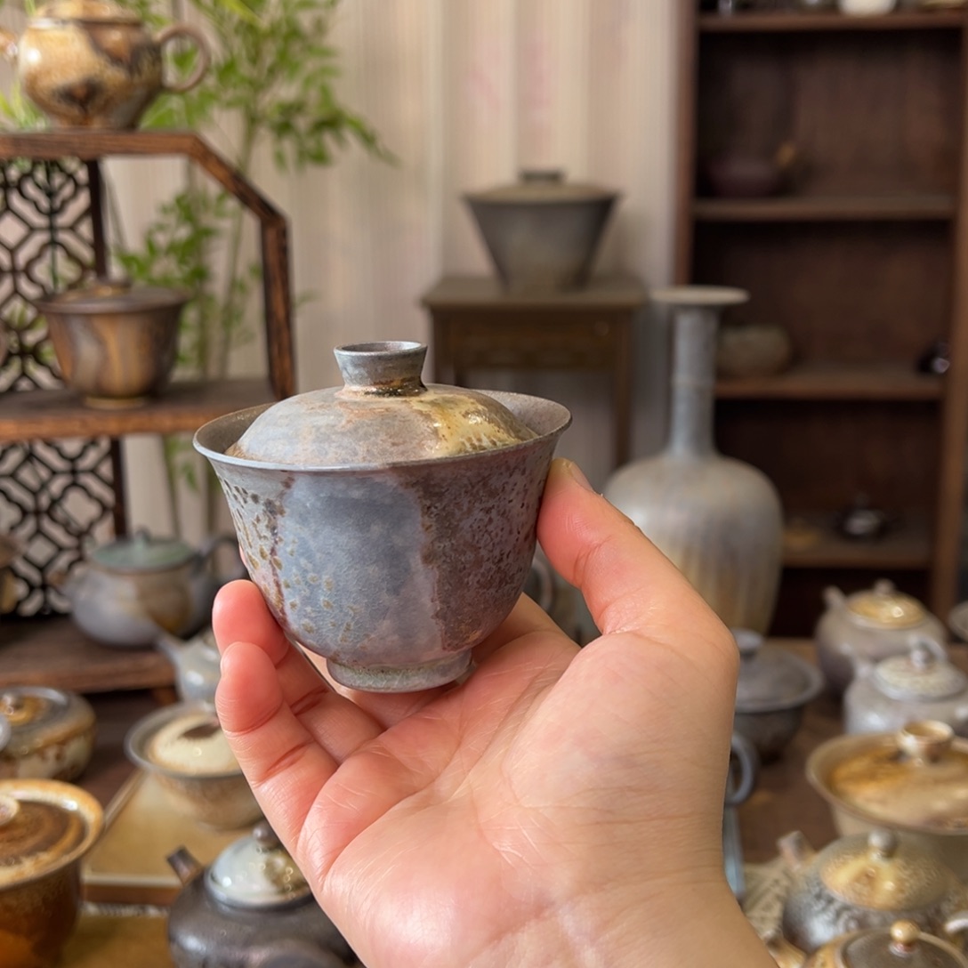 13中白精品盖碗柴烧