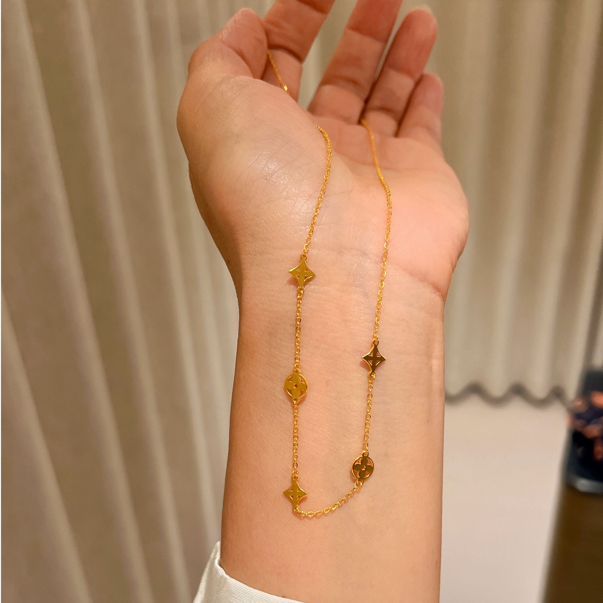 【老陶】足金黄金纯金设计款小星星梅花项链