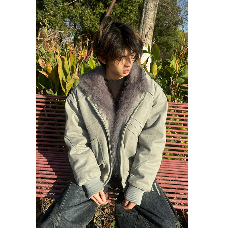 cleanfit秋冬座山雕毛领加厚工装棉服男女款保暖连帽复古棉衣外套