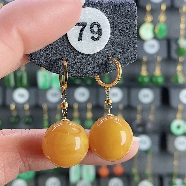 蜜蜡耳饰18K金镶嵌耳饰