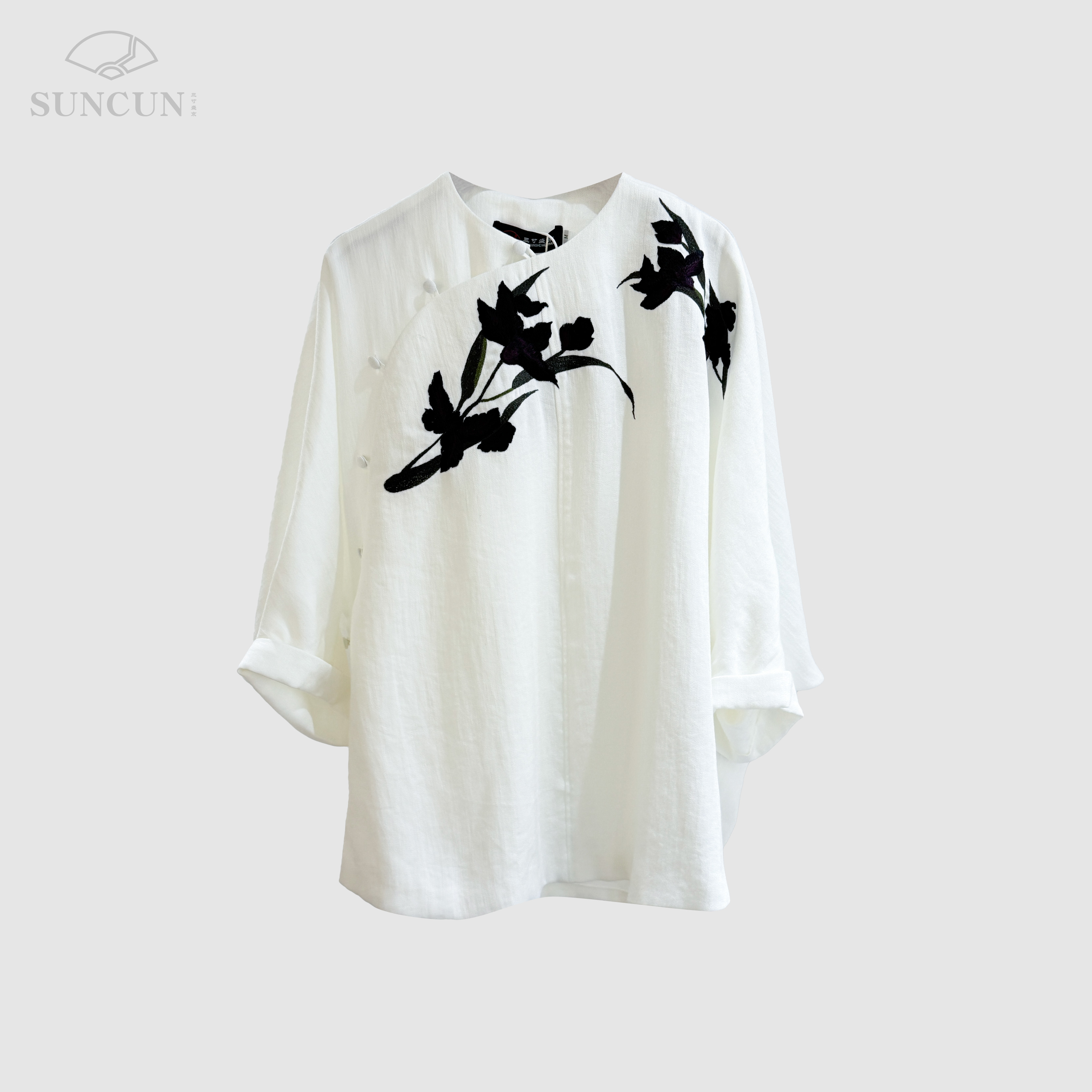 三寸盛京鸢尾花刺绣衬衫