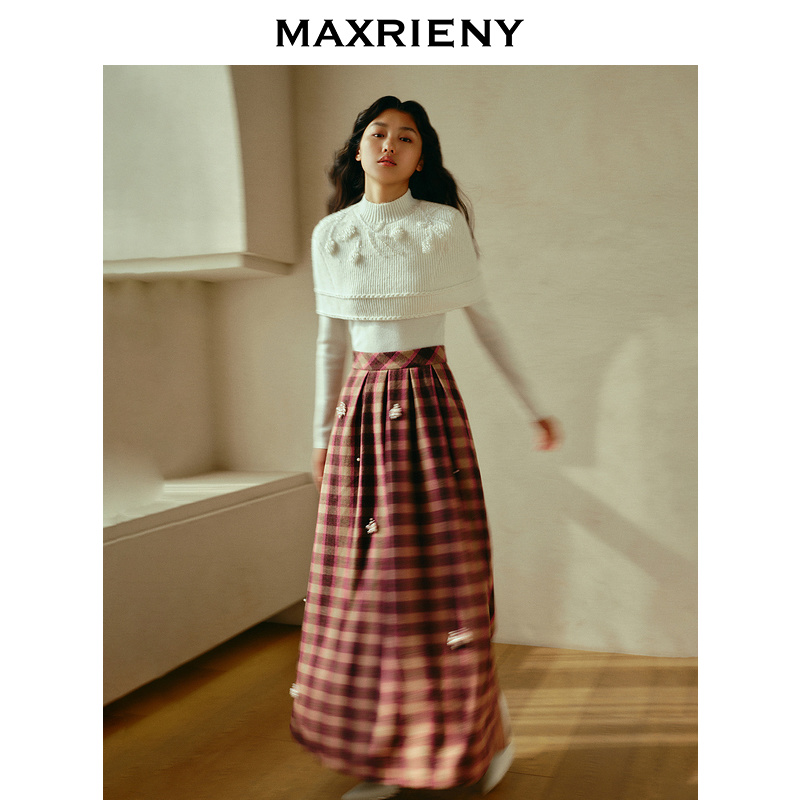 MAXRIENY复古优雅感罩衫季钉珠两件式套头针织毛衫女毛衣
