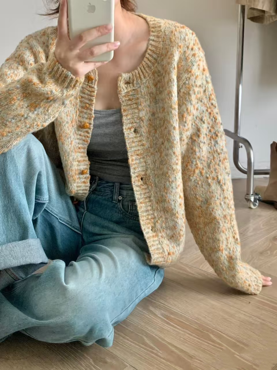 {001-050}秋季开衫款厚款包袖春季毛针织衫设计感开衫百搭