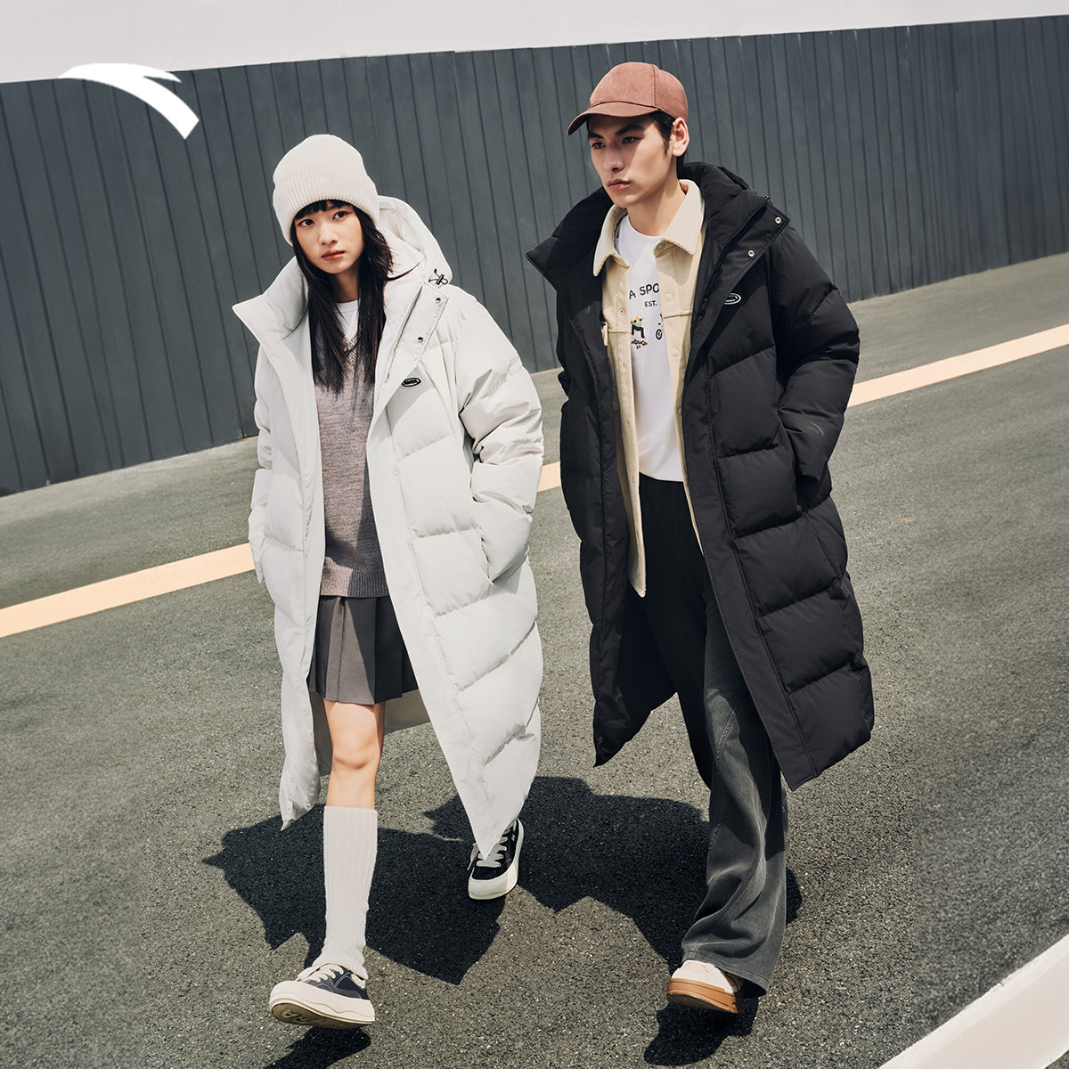 安踏速暖羽绒丨长款连帽羽绒服男女同款2025冬季防泼水保暖外套男