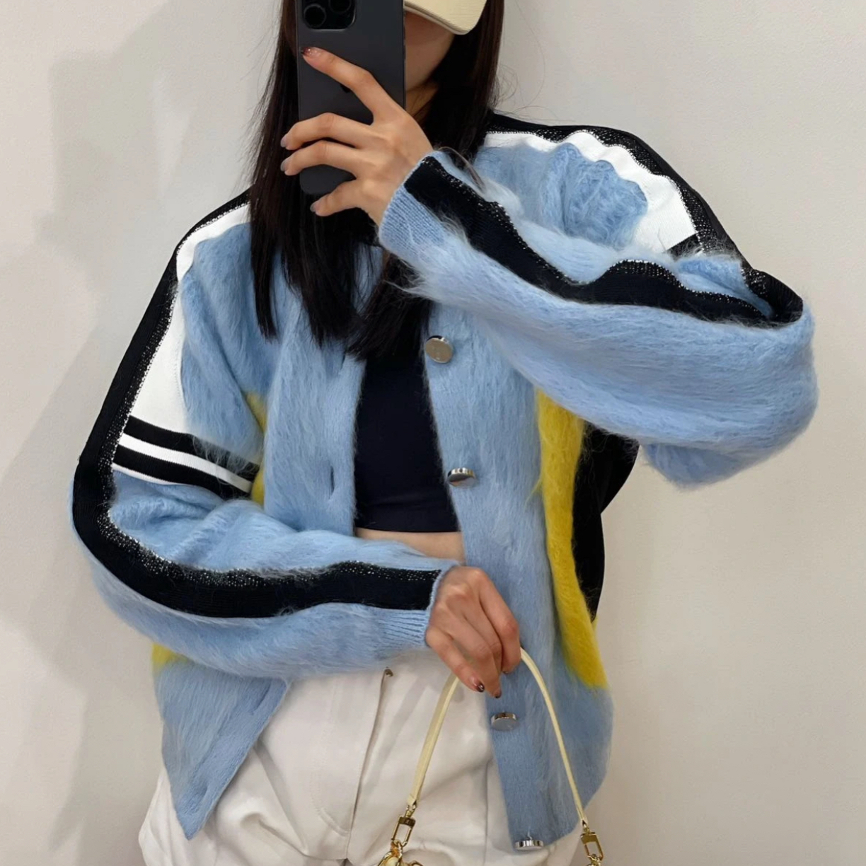 95新 LouisVuitton/路易威登 dd0056 马海毛 拼色马海毛开衫L微瑕