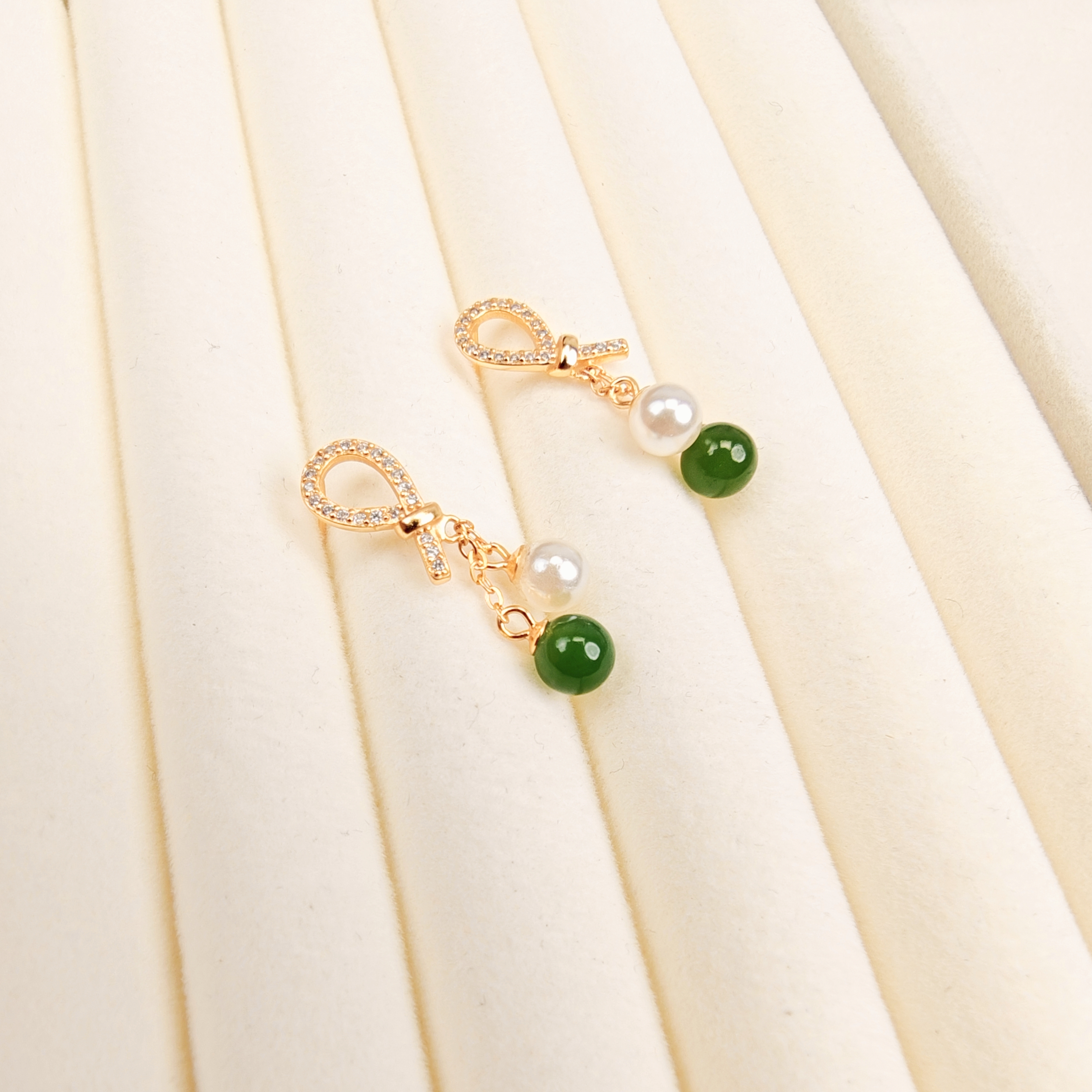 S925银碧玉圆珠珍珠提溜耳饰耳钉精美百搭耳环耳坠