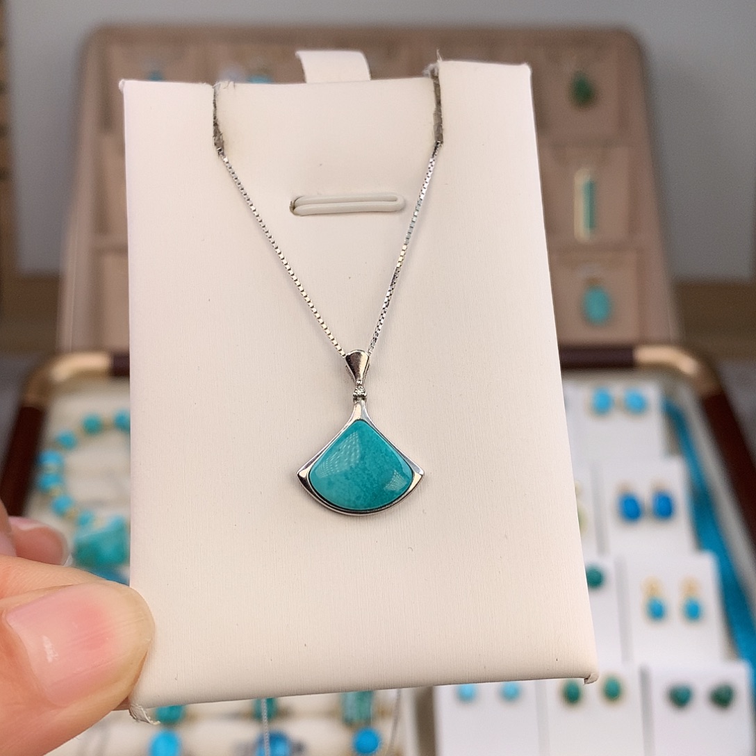 绿松石银S925镶嵌吊坠(不含链)