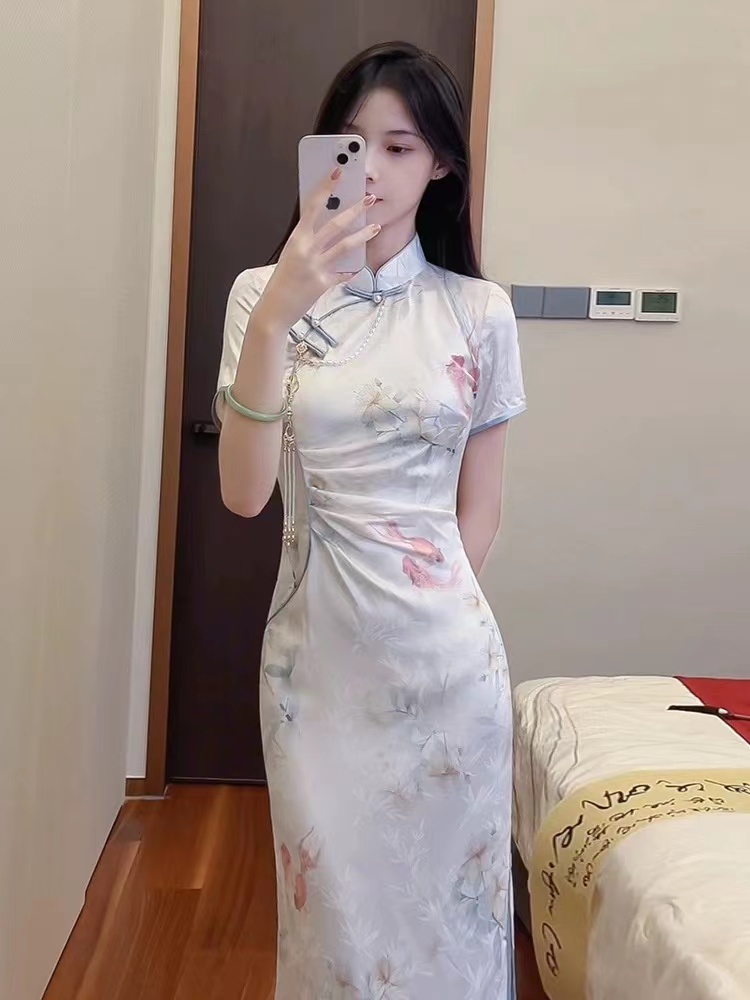 107-绝美 锦鲤 小蛮腰 收腰 改良 旗袍