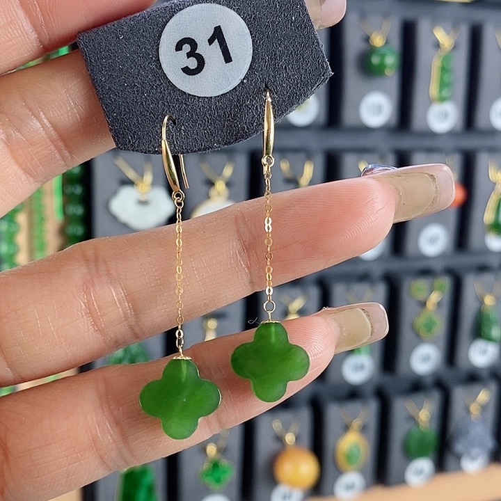 和田玉耳饰18K金镶嵌